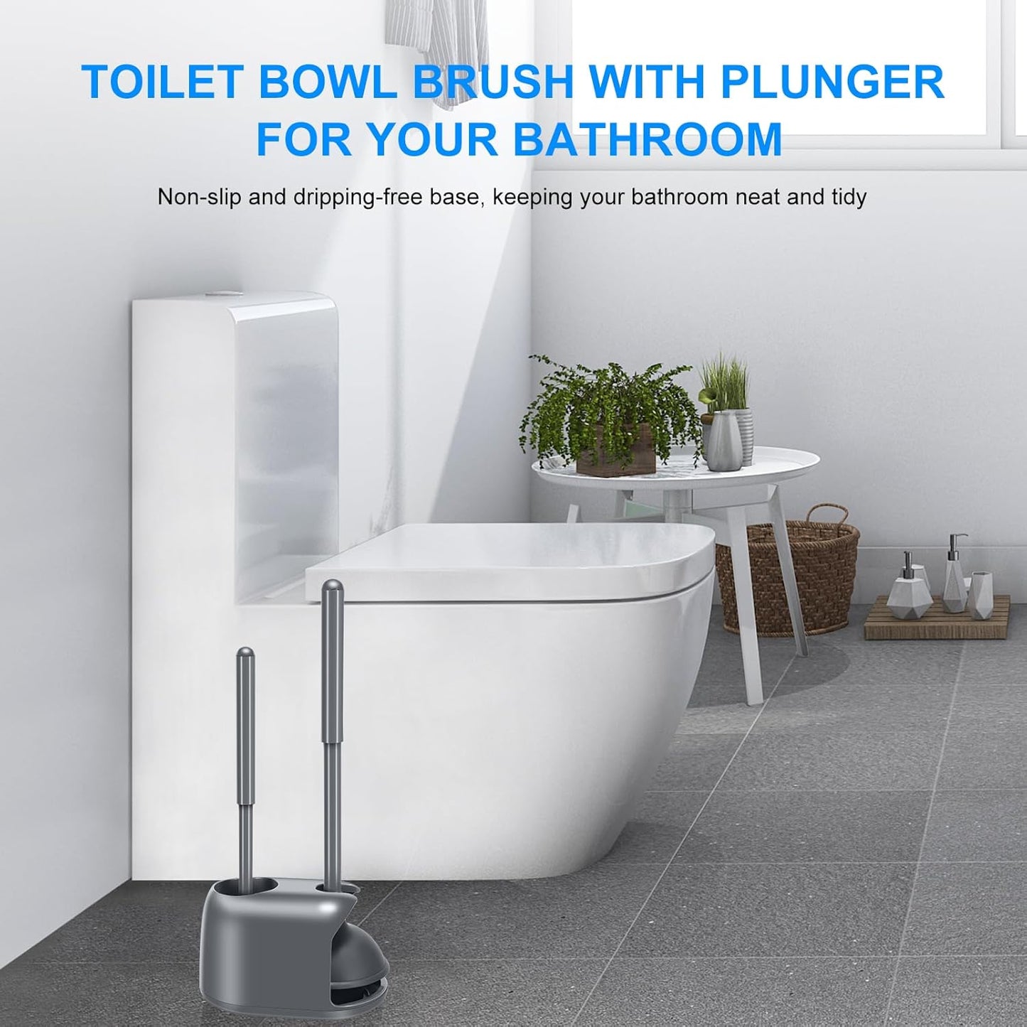 SetSail Toilet Brush and Plunger Set, Semi-Hidden Toilet Plungers Heavy Duty Toilet Bowl Brush and Holder for Bathroom Toilet Plunger and Brush Set for Deeply Cleaning - Black