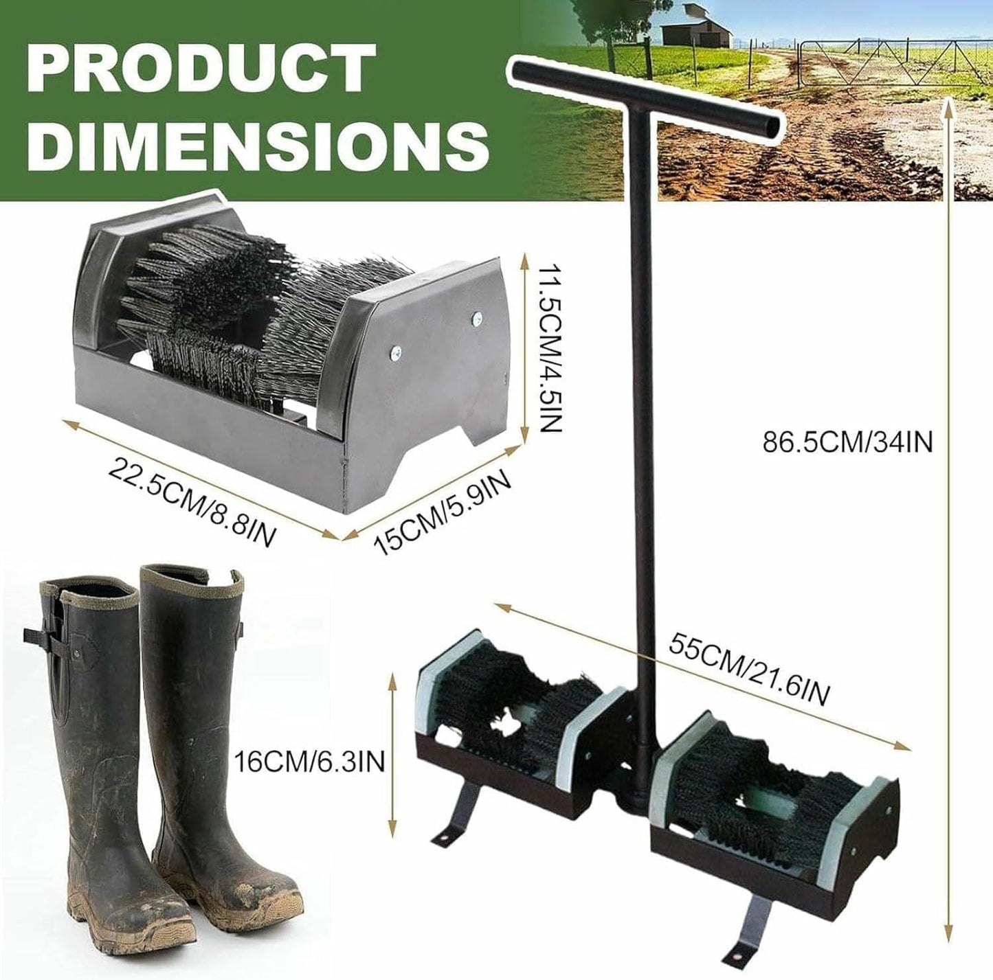 Weatherproof Shoe Scraper with Brushes, Outdoor Doormat for Garden, Patio and Workshop, Heavy Duty Metal Construction, Non-Slip, for Homeowners