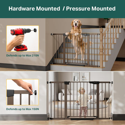 Cumbor 29.7-48" Baby Gate for Stairs, Mom's Choice Awards Winner-Dog Gate for Doorways, Auto Close Safety Pet Gate for Dogs Indoor, Easy Install Pressure Mounted Child Gate with Walk Thru Door, Brown