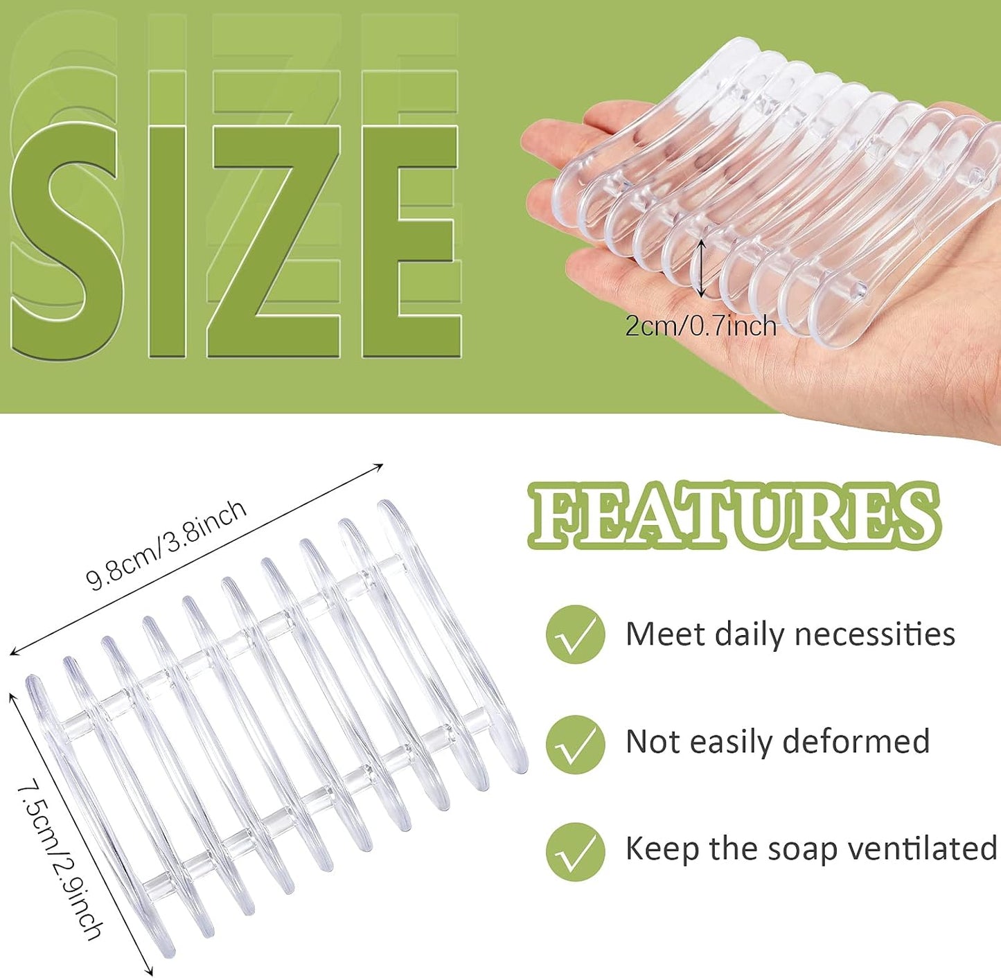 2 Pieces Plastic Bar Soap Holder Soap Tray Soap Saver Bar Dish Self Draining Soap Dishes for Soap Sponge Dryer Bathroom Toilet Shower Kitchen Restaurant Counter (Clear)