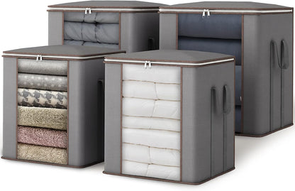 Fixwal Extra Large Blanket Storage Bags 120L Comforter Storage Bags with Reinforced Handles Breathable Clothes Storage Containers for King Comforter Bedding Pillow Sheet Grey