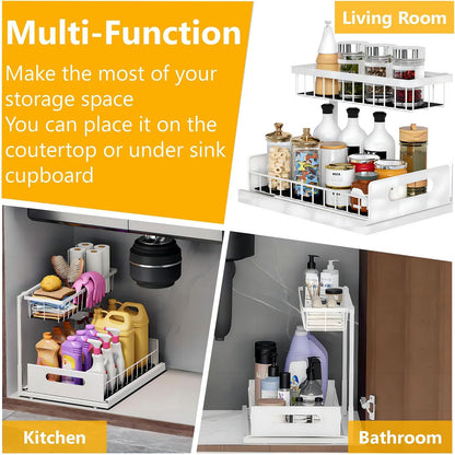 Ceetug Slide Out Under Sink Organizers and Storage, Black, 1 Pack | 2 Tier, Sturdy Metal, Cabinet Organizer, for Kitchen Bathroom