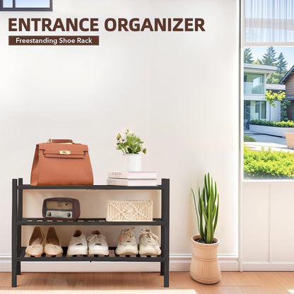 4 Tier Bamboo Shoe Rack Storage Organizer for Closet, Multifunctional Stackable Free Standing Shoe Shelf Organizer for Small Space,Entryway, Hallway, Bathroom27 x11 x26(White, 4 Tier)