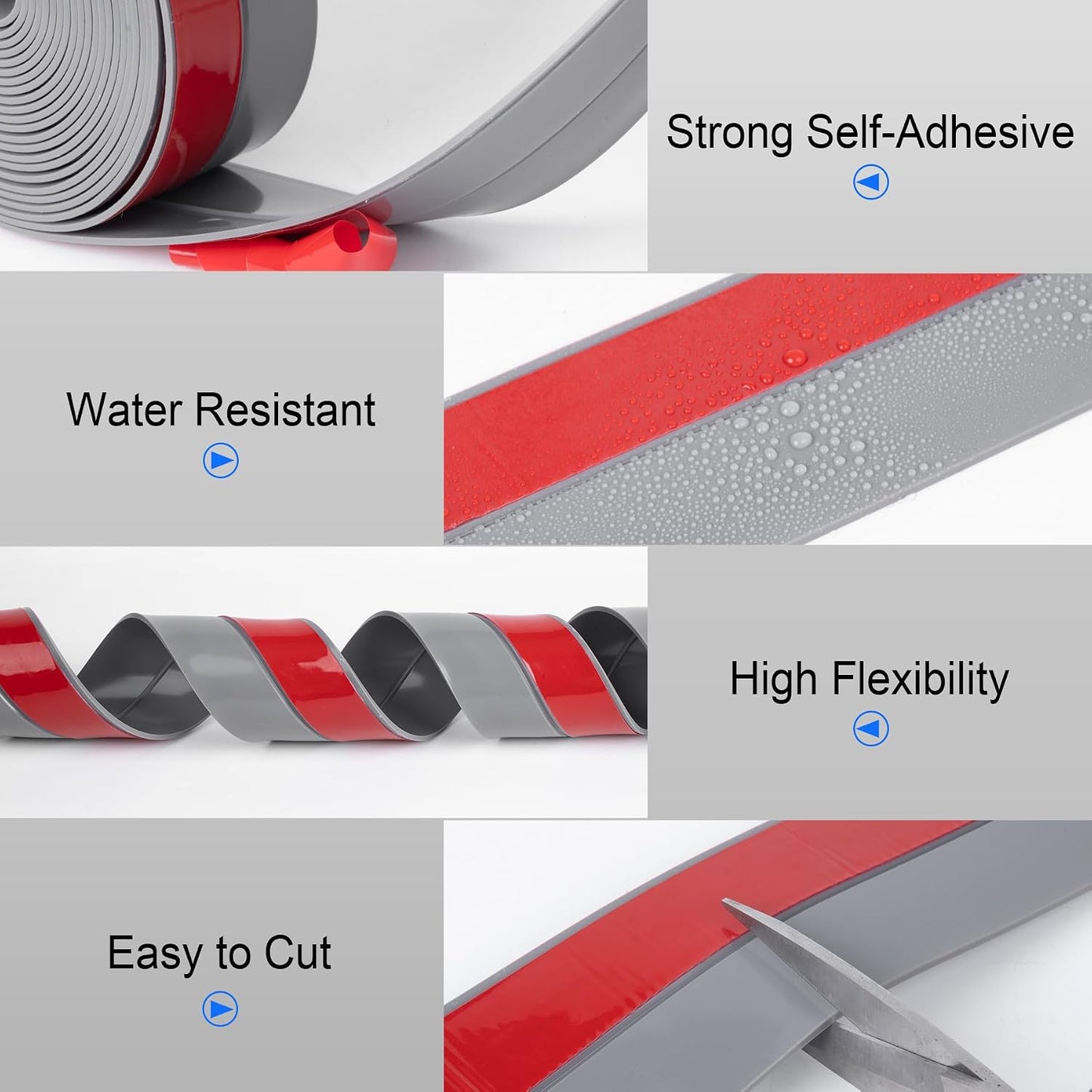 ToLanbbt Weather Stripping Silicone Door Seal Strip 2 in x 20 ft Door Draft Stopper Self Adhesive Door Draft Tape, Side & Bottom Gaps Insulation Strip for Glass Shower Door Sliding Door Window, Black