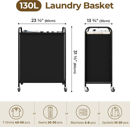 GRANNY SAYS 2 Section 130L Laundry Sorter, Large Laundry Hamper Basket with Wheels and Handles, Durable and Sturdy Rolling Cart for Laundry Room, Hotel, Bedroom, Beige