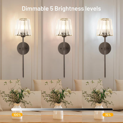 Crystal Battery Operated Wall Sconces Set of 2, Gold Rechargeable Wireless Wall Sconce Lights with Crystal Lampshade, 12 RGB and 3CCT Dimmable Wall Lamps with Remote for Bedroom Living Room Hallway