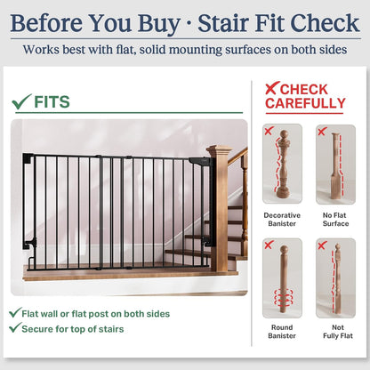 Cumbor 29.2–43" Baby Gate for Stairs, Hardware Mounted (Drill Required), Expandable No Bottom Bar Dog Gate, Auto Close Extra Wide Walk Thru, Pet & Toddler Proof Gate, Top & Bottom of Stairways (White)