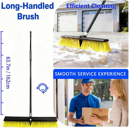 18 Inches Push Broom Outdoor- Heavy Duty Broom with 63" Long Handle,for Cleaning Outdoor or Indoor Tile, Garage, Floor, Deck