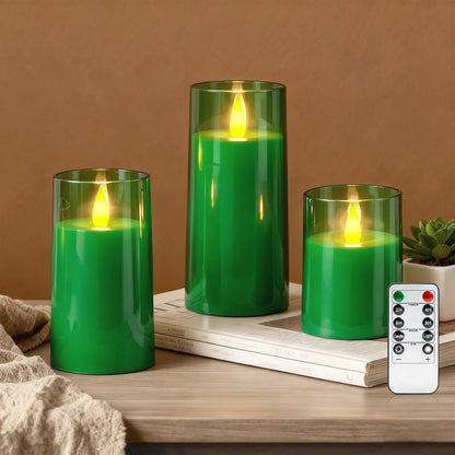 Raycare Flameless Electronic Pillar Candles with Remote Control and Timer- Battery Operated Realistic Flickering LED Fake Candle for Home, Wedding, Valentine's Day, Decor,White,Set of 2(3"x6"6")