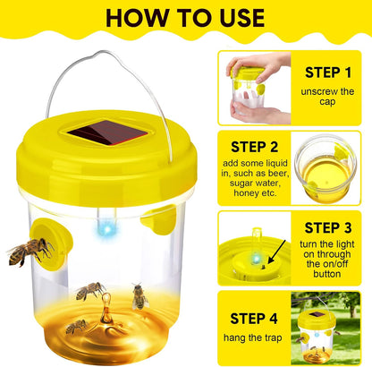 Wasp Trap Solar Powered Bee Trap Reusable Fly Traps Outdoor Hanging Wasp Killer with UV LED Light Flying Insects Bee Killer for Indoor Outside Patio Garden Home (6, Yellow)