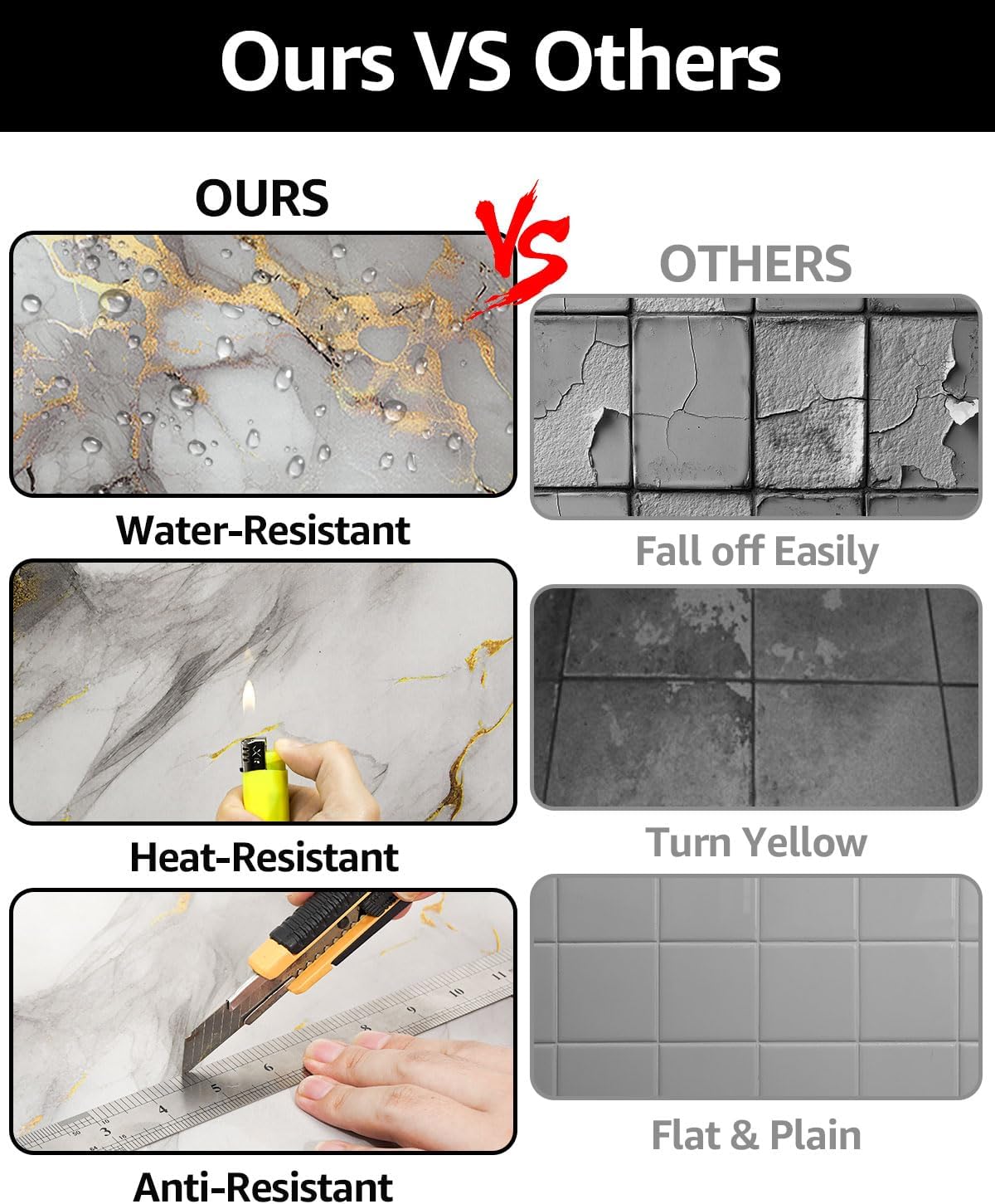 WADILE 10pcs Peel and Stick Shower Waterproof Marble Tiles Wall Panels, 11.8"x11.8" Self-Adhesive Backsplash, for Home Bathroom, Kitchen, Living Room White (Not Real Tile)
