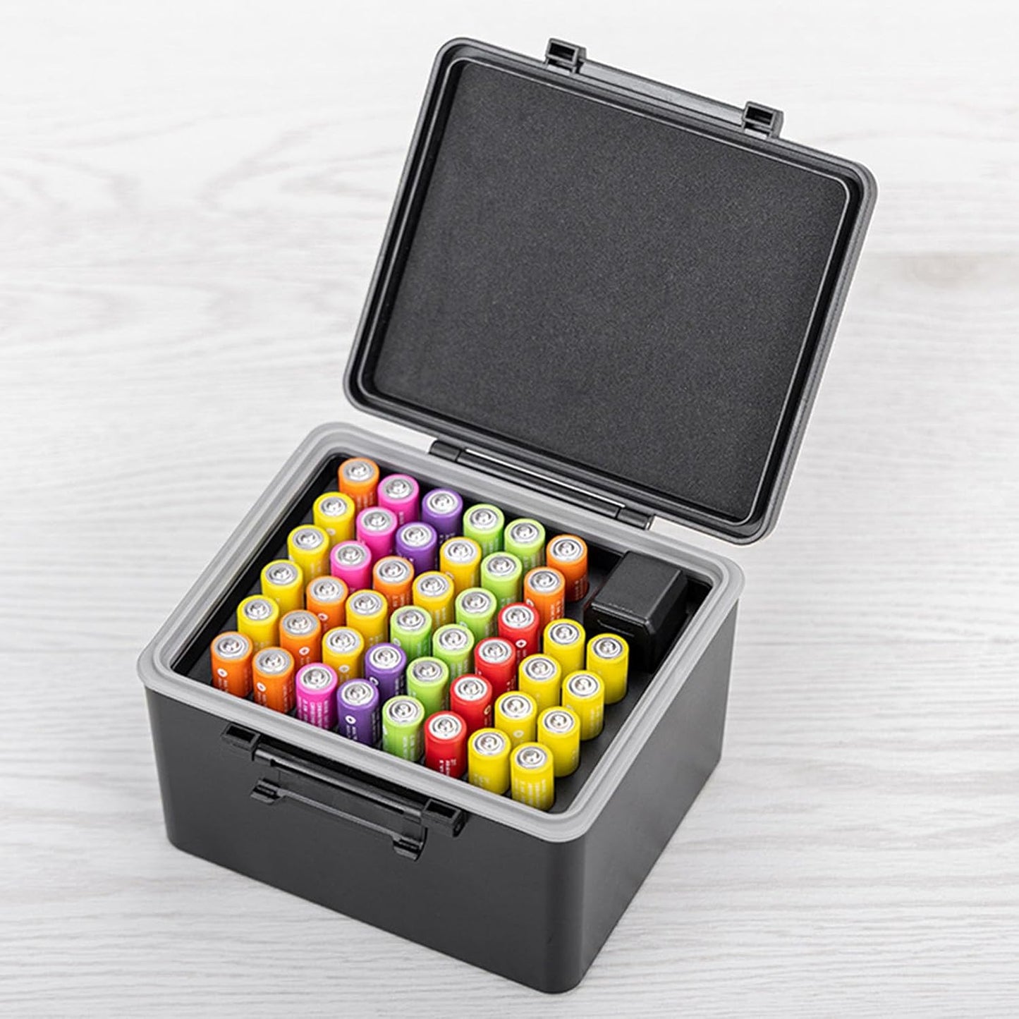 2A 3A Battery Storage Case with Lockable Lid and Builts in Power Tester for Home Camping Travel Battery Organizers