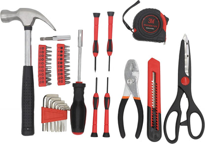 39-Piece Home Tool Kit, Basic Household Tool Set with Portable Storage Box, All-in-One Repair Tools for Apartment, Home, Dorm, DIY, Housewarming Gift