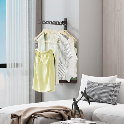 Wall Mounted Clothes Drying Rack, Wall Clothes Hanger Foldable, Laundry Hanger Hook for Bathroom, Wall Clothes Rack Indoor, Perfect for Small Spaces, White
