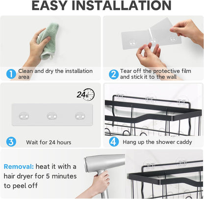 14 Pack Shower Caddy Adhesive Replacement, Transparent Strong Adhesive Hooks, No Drilling, Waterproof Wall Hooks for Shower Caddy, Bathroom Storage Shelves and Kitchen Racks