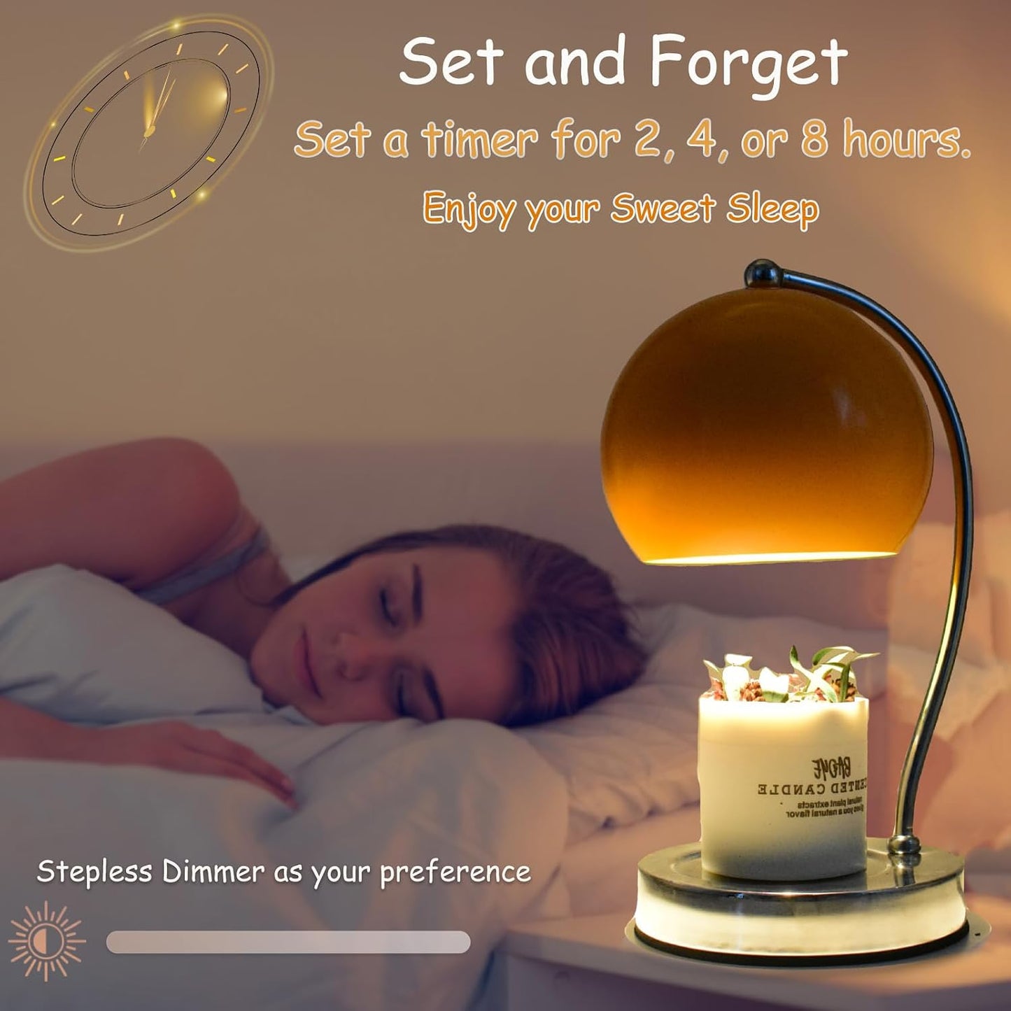 Candle Lamp Warmer, Wide Base Scented Candle Warmer with Timer and Dimmer, Modern Candle Melting Lattern, Home Decor Table Lamp (Silver)