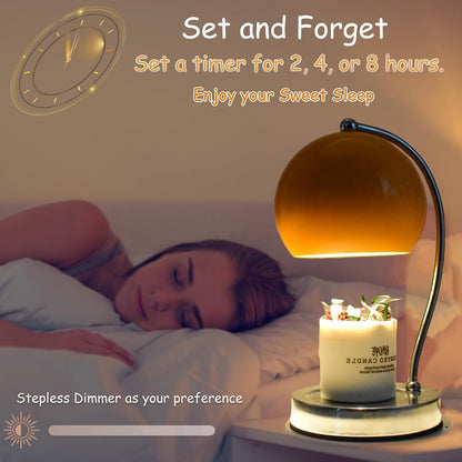 Candle Lamp Warmer, Wide Base Scented Candle Warmer with Timer and Dimmer, Modern Candle Melting Lattern, Home Decor Table Lamp (Silver)