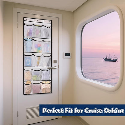 Over The Door Cruise Ship Organizer - Cruise Ship Magnetic Door Organizer with 15 Size-Graded Pockets, Hanging Magnetic Cruise Storage Shoe Rack for Cabin, 2026 Cruise Essential, 9 Hooks(White)