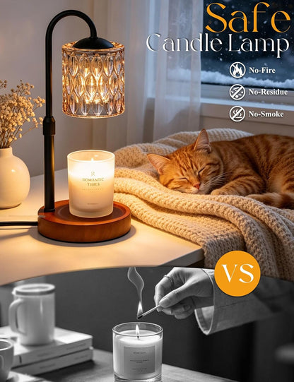 Briever Dimmable Candle Warmer Lamp with Timer, Height Adjustable Electric Candle Wax Warmer, Christmas Birthday Gifts for Women Mom, House Warming Gifts New Home Room Decor, Walnut Solid Wood Base
