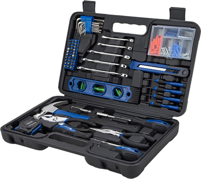 CARTMAN 152-Piece Household Tool Set, Blue Hand Kit With Storage Case Box | Complete tool assortment for home repairs, office fixes, dorm needs, furniture setup, crafting, and everyday household fixes.