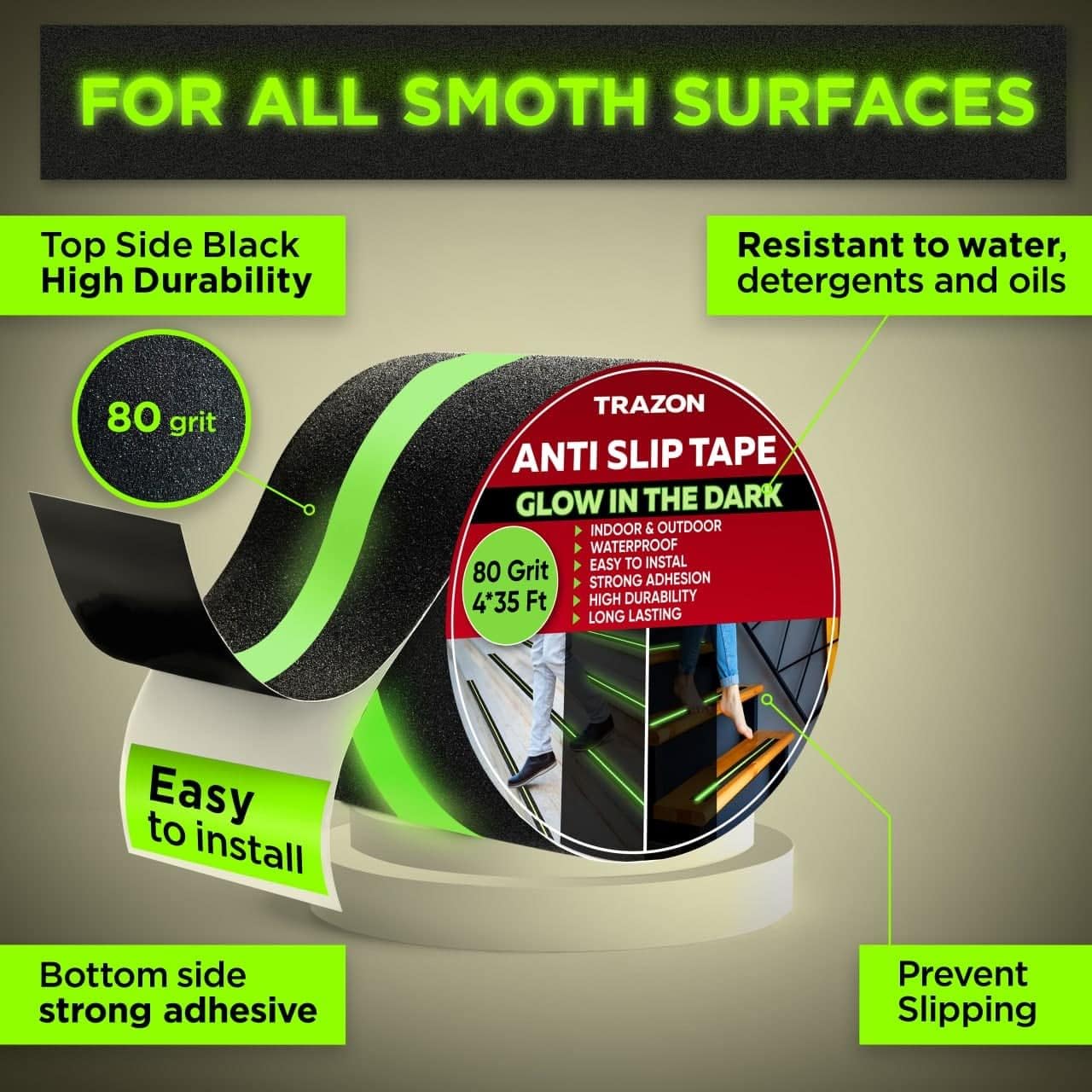 Grip Tape - Heavy Duty Anti Slip Tape for Stairs Outdoor/Indoor Waterproof 4Inch x 35Ft Safety Non Skid Roll for Stair Steps Ramp Traction Tread Staircases Grips Adhesive Non Slip Strips Walk Black