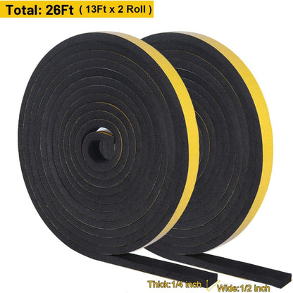 YoleShy Window Air Conditioner Foam Tape 2 Pcs 2 Inch Wide x 1 Inch Thick Weather Stripping Door Seal Strip for Insulation, Weatherstrip, Gap Blocker, Total 13 Feet Long(6.5ft x 2 Rolls), Black
