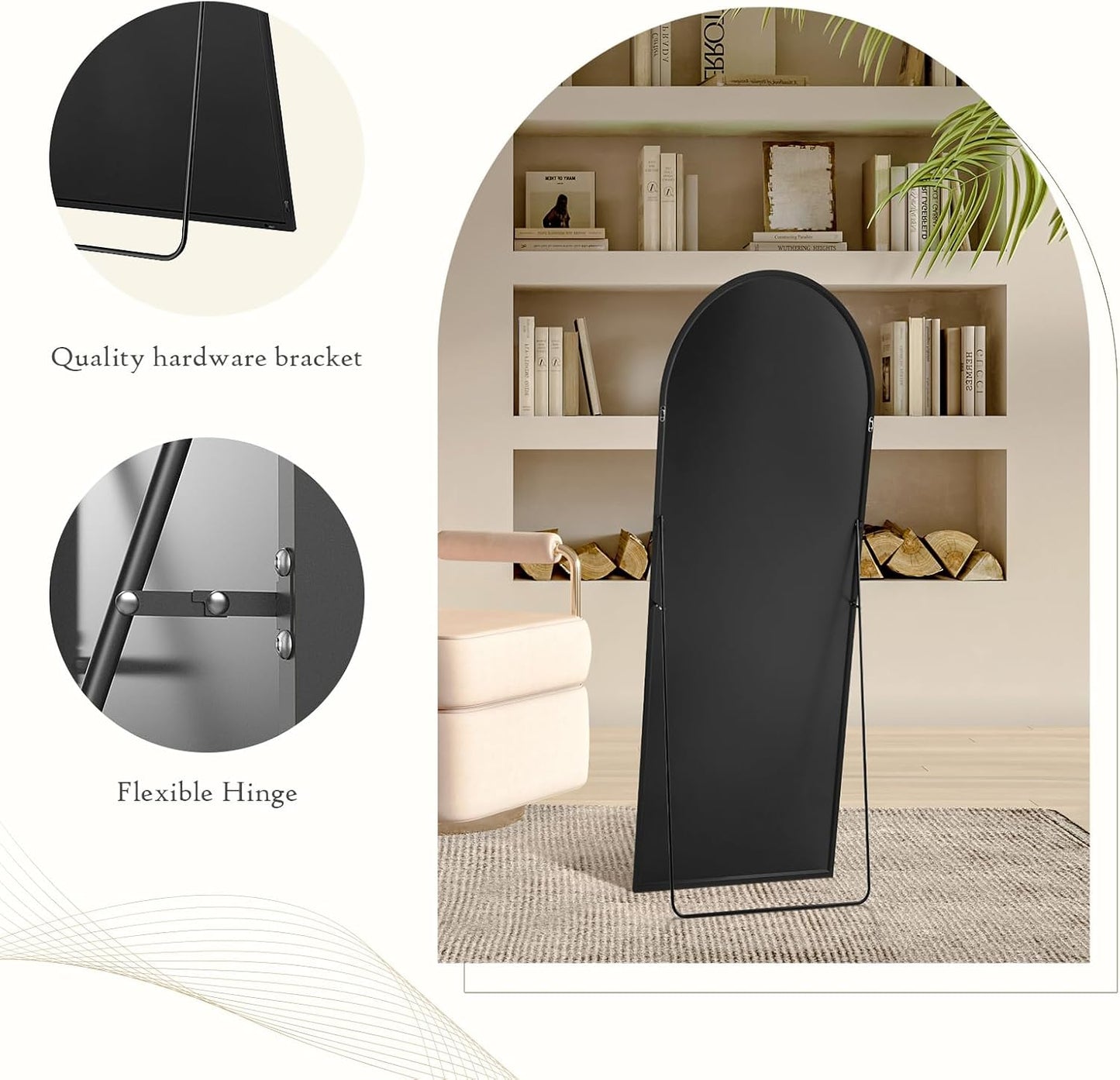 Arched Mirror Full Length, Upgraded 16"x59" Body Wall Mirrors with Shatter-Proof Glass, Floor Standing, Hanging or Leaning, Tall Arch Mirror with Stand Aluminum Alloy Frame for Bedroom Cloakroom