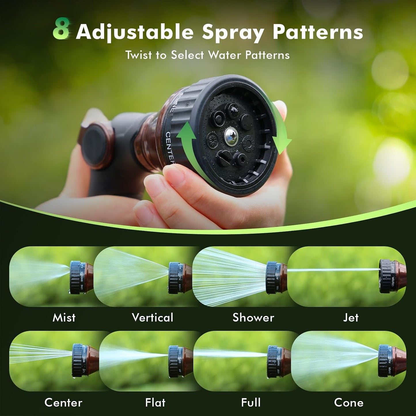 RESTMO Water Hose Nozzle Heavy Duty, Adjustable Hose Sprayer Thumb Control | Premium Zinc Alloy, 8 Adjustable Spray Patterns, Flow Control, TPR Rubberized, Ideal for Plants & Lawns, Cars & Pets, Black
