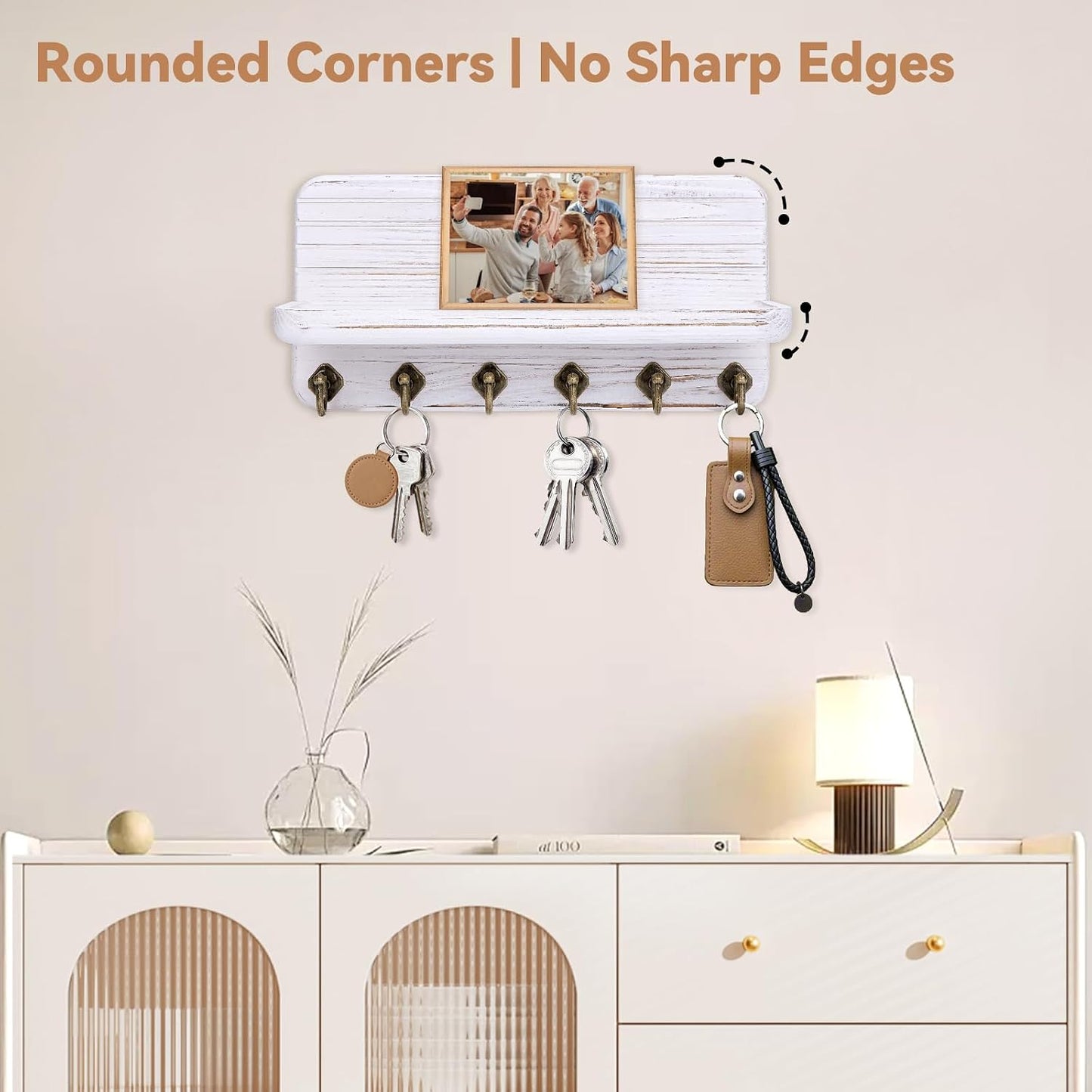 Key Holder for Wall, Mail Organizer Wall Mount with 6 Hooks Wooden Hanging Key Rack for Home Decor, Hallway, Entryway (Brown)