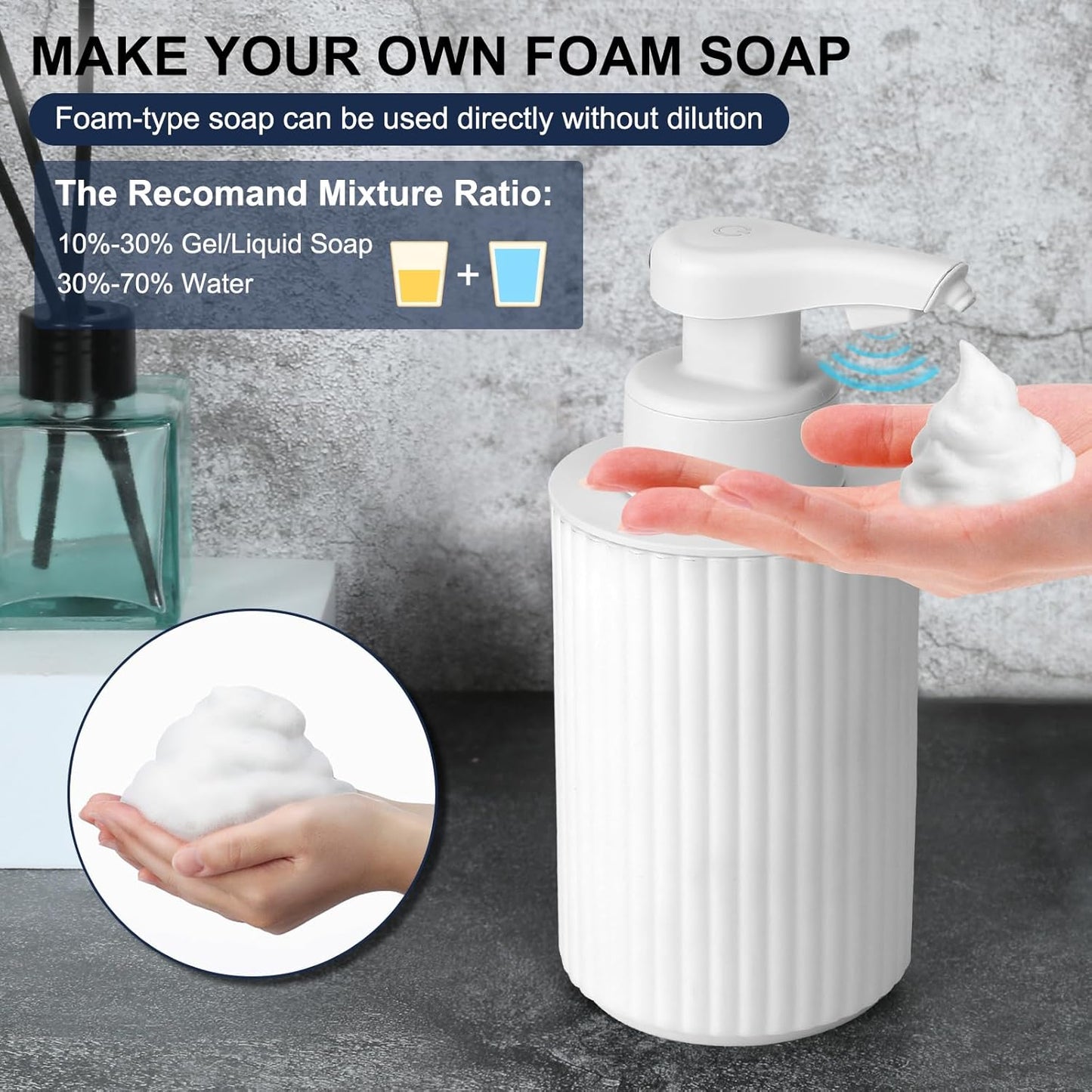 Automatic Soap Dispenser Foaming Touchless: 9oz Black Plastic - Rechargeable Electric Smart Auto Foam Soap Dispenser - Hand Dish Bathroom Kitchen