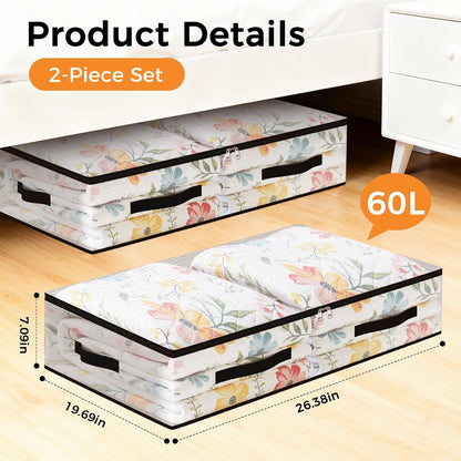 6 Pack Under Bed Storage Bags, 60L Foldable Clear Storage Containers with Handles, Dual Zippers for Comforter, Clothes, Bedding, Linen Sheets, Sweaters, Blanket Storage