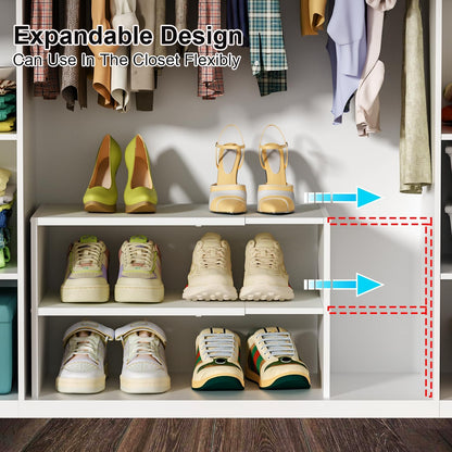 White Shoe Rack Organizer for Closet, 2-Tier Expandable Shoe Shelf, Stackable Iron Wood Combination Small Shoe Racks Shelves for Closets, Entryway,Small Space,Hallway,Bedroom,Bathroom,6-12 Pairs