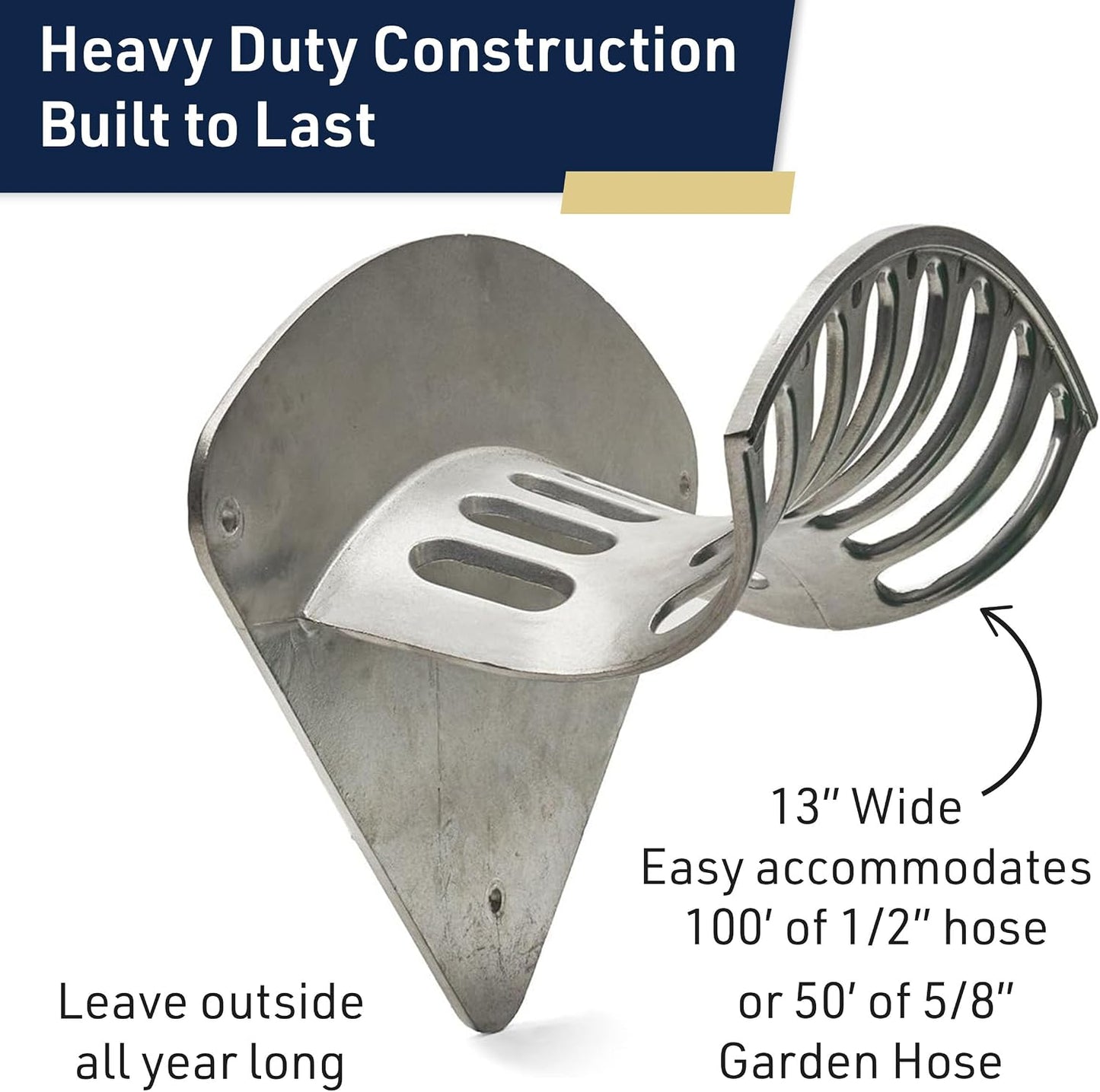 Hose Holder - Heavy Duty Aluminum Water Hose Hanger Wall Mount - Garden Hose Reel for 200ft 1/2" Hoses - Water Hose Holder - Hose Rack for Outside by Kings County Tools