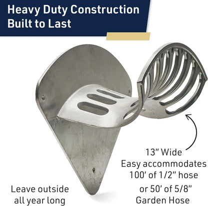 Hose Holder - Heavy Duty Aluminum Water Hose Hanger Wall Mount - Garden Hose Reel for 200ft 1/2" Hoses - Water Hose Holder - Hose Rack for Outside by Kings County Tools