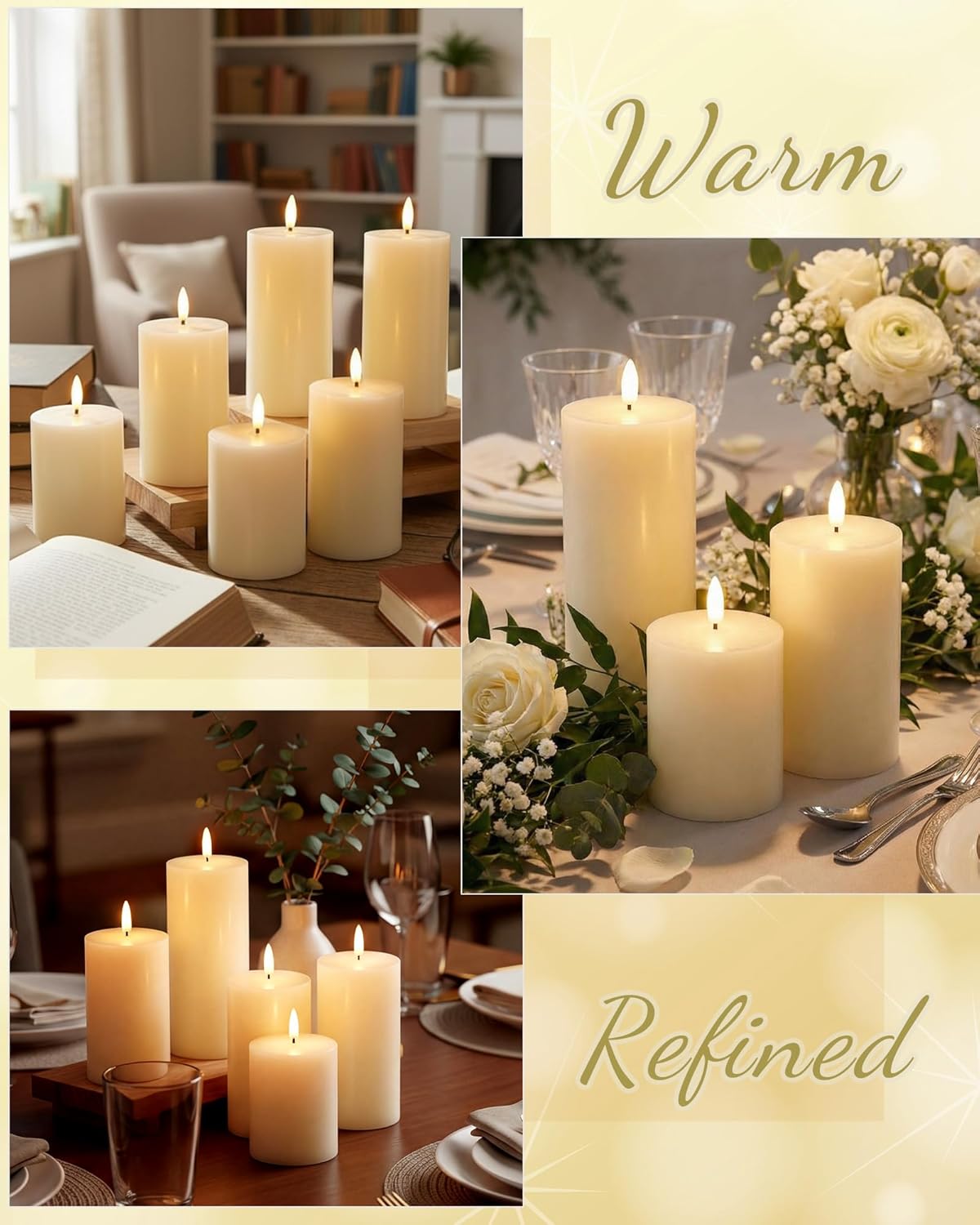Leelosp 6 Pack Flameless Candles with Remote Timer, Battery Operated Flickering Flameless Candles Bulk Flat Top Pillar LED for Wedding Festival Outdoor Home Decor D 3'' H 4'' 5'' 6''(White)