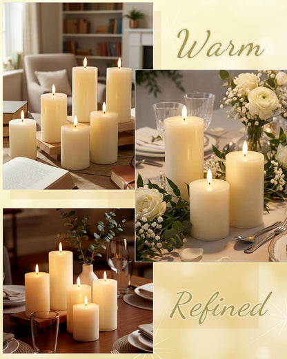 Leelosp 6 Pack Flameless Candles with Remote Timer, Battery Operated Flickering Flameless Candles Bulk Flat Top Pillar LED for Wedding Festival Outdoor Home Decor D 3'' H 4'' 5'' 6''(White)