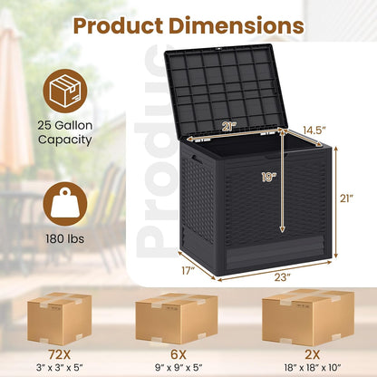 Tangkula 25 Gallon Waterproof Outdoor Storage Box with Lockable Lid | PP Resin, Wicker Patterned, Indoor Outdoor Use, Portable, Versatility, for Deck, Pool, Patio Cushions, Garden Tools