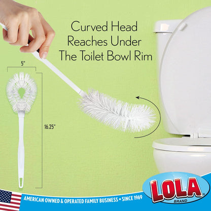 LOLA Toilet Bowl Brush w/Curved Head, Coated Wire, Durable Poly Bristles, Reaches Under Toilet Bowl Rim, 1 Pack