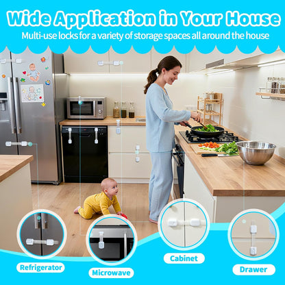 Child Safety Cabinet Locks(10 Pack)-Adjustable Baby Proofing Latches with Strong 3M Adhesive，No Drilling Child Proof Straps Locks for Drawers,Ovens,Doors,Toilet Seats，Fridge,- Easy Installation,