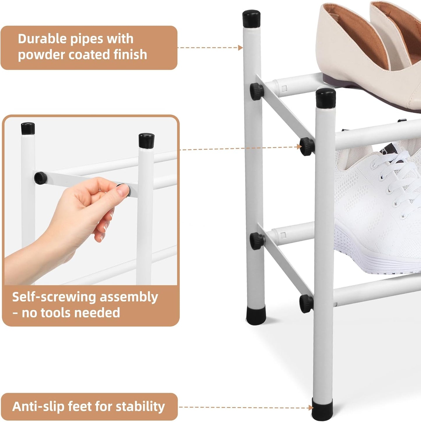 STORAGE MANIAC Expandable Shoe Rack for Closet, 8 Pairs Stackable Small Shoe Rack, Metal Adjustable Shoes Organizer for Entryway, Hallway, Garage, Front Door, Shoes Shelves, Black 2 Tier
