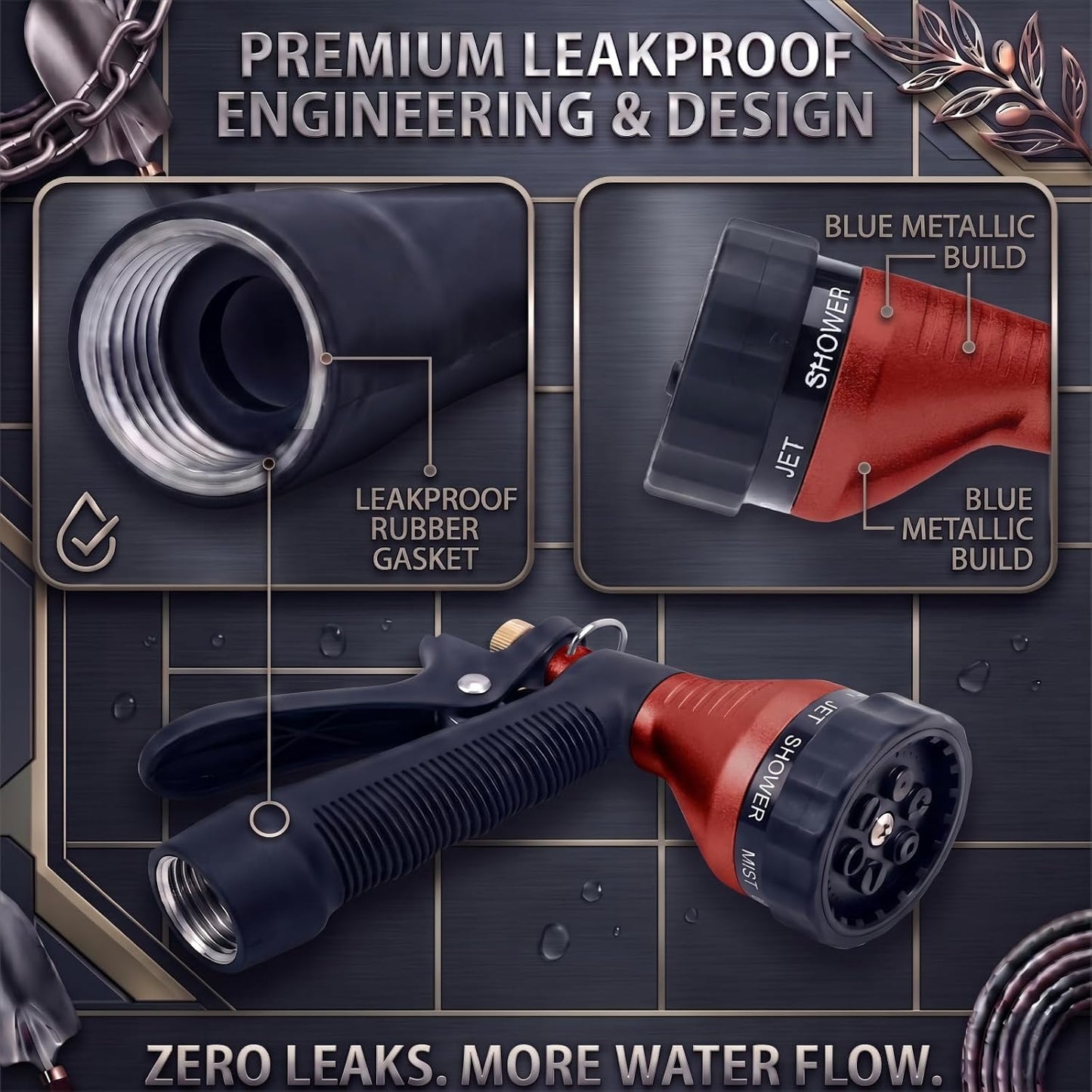 GREEN MOUNT Water Hose Nozzle Spray Nozzle, Metal Garden Hose Nozzle with Adjustable Spray Patterns, Perfect for Watering Plants, Washing Cars and Showering Dogs & Pets