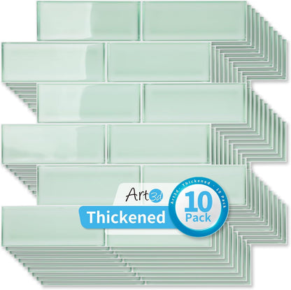 Art3d 10-Pack Heavy-Duty Peel and Stick Backsplash, 12 x 12 Inch Vinyl Seaglass Subway Design Stick on Wall Tile for Kitchen Living Room Home Decor, White