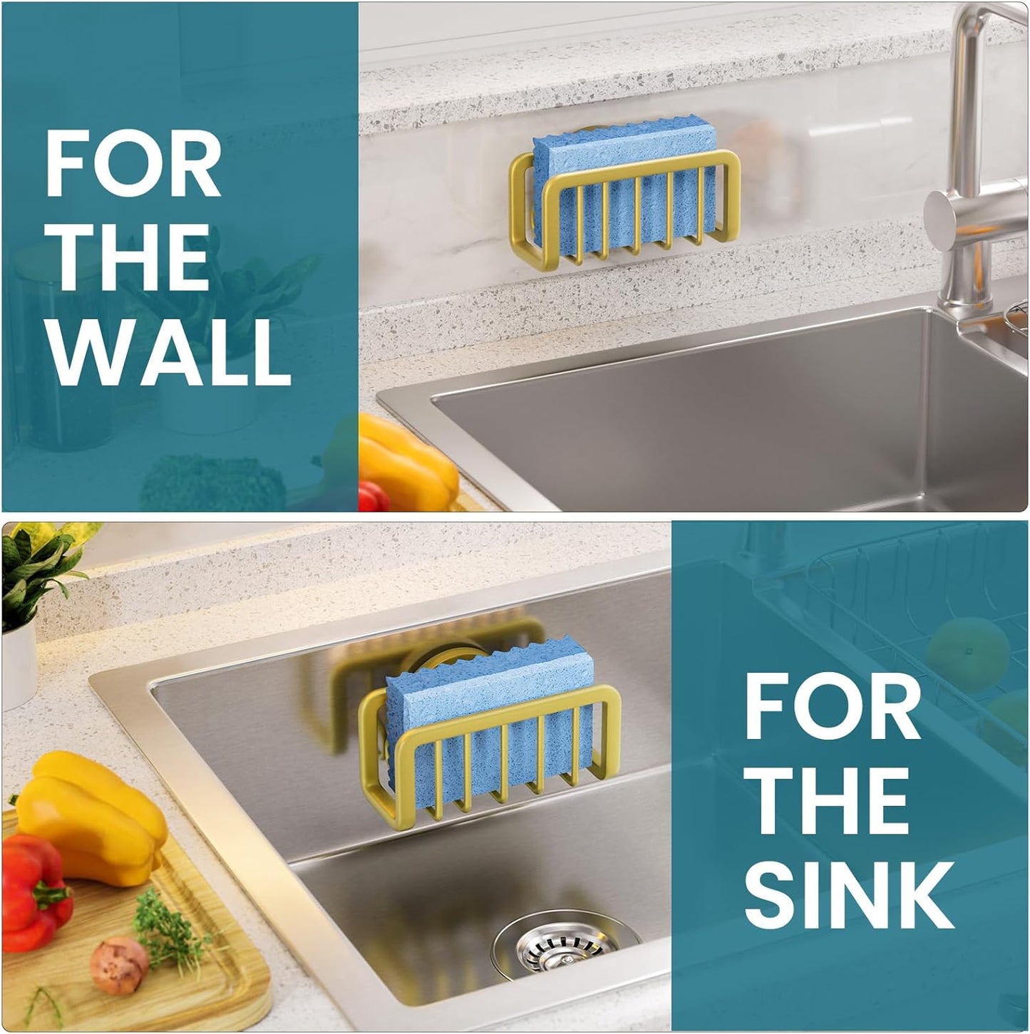 TAILI Sponge Holder with Strong Suction Cup, Dish Sponge Caddy Inside Sink Removable, Rustproof Aluminum for Sponges, Brushes, Stoppers and Scrapers - Black