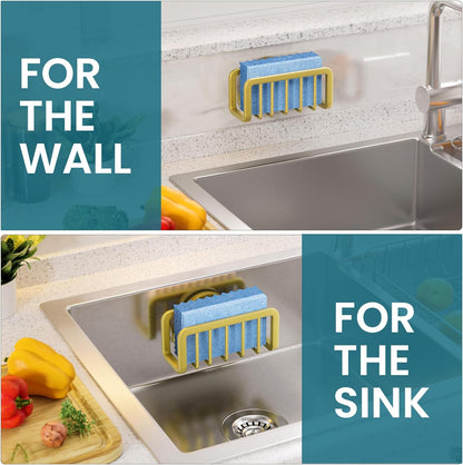 TAILI Sponge Holder with Strong Suction Cup, Dish Sponge Caddy Inside Sink Removable, Rustproof Aluminum for Sponges, Brushes, Stoppers and Scrapers - Black