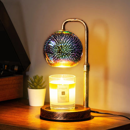 Glocusent Candle Warmer Lamp with Timer, Dimmable, Adjustable Retro 2 Bulbs | 3D Glass Globe with Firework Patterns, retro Candle Warmer Lamp for Jar Candles, Gifts for Women/Mom/Her, New Home Decor