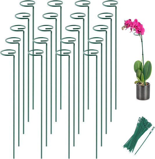 12 Pack 16 Inch Metal Plant Support Stakes for Outdoor Plants and Flowers | Plant Support Sticks, Includes 24 Twist Ties, For Peony, Amaryllis, Marigold, Coreopsis, For Tomato Seedling, Sapling
