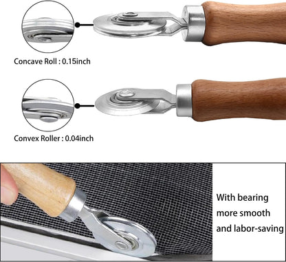 BAYTORY Upgrade Window Screen Repair Kit, Steel/Nylon Roller Tool with Bearing | Spline Removal Hook and 12Pcs Screen Clips Replacement for Installing Door Mesh Screens