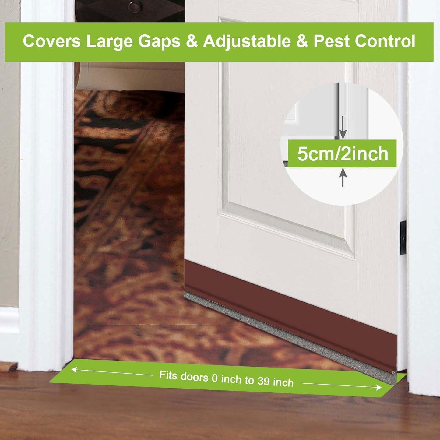 2 PCS Door Draft Stopper for Bottom with Brush, Self Adhesive Door Sweep for Exterior/Interior Doors, Bottom Seal Strip for Protection Against Bug, Dust, 2" W x 39" L, White