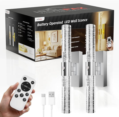 IRONPAX Wall Sconces Battery Operated Set of 2, Wireless Rechargeable Wall Sconce Set of Two, Dimmable Wall Lights with Remote for Bedroom Living Room Hallway Decor (Gold, Fabric Shade)