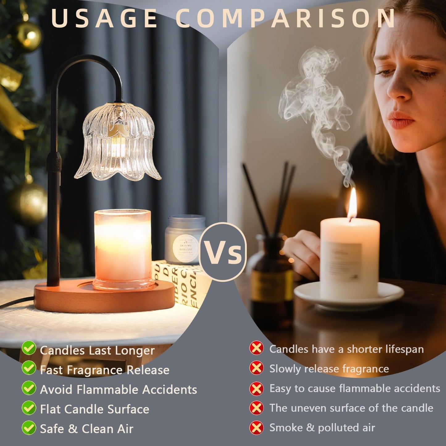 CRMILL Candle Warmer Lamp with Timer: Adjustable Dimmable Height Adjustable Warming - Flower Shape Wax Lamp Jar Candles No Flame Modern Home Decor Table Lights - Home Living Bedroom